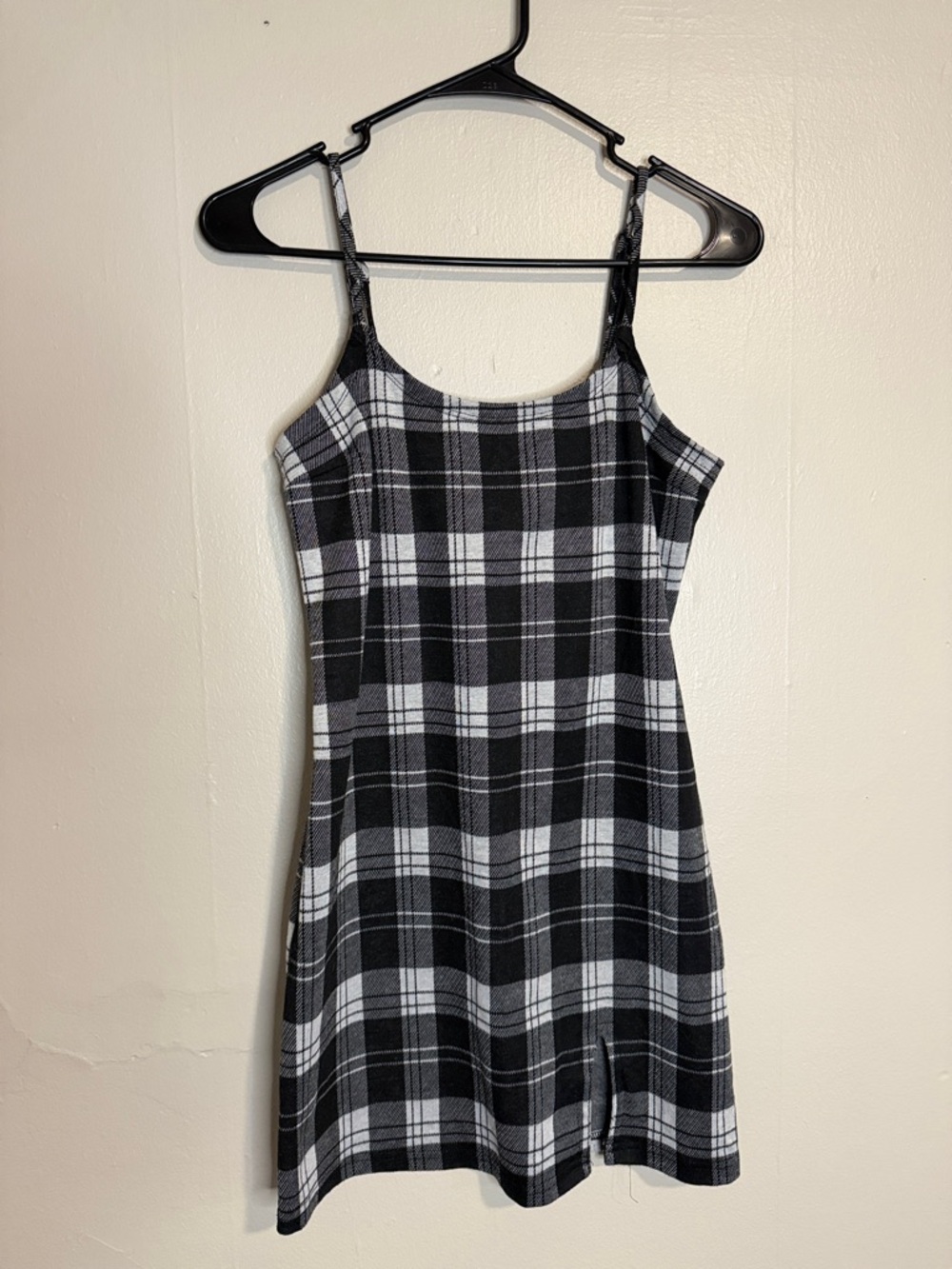Black & White Body-con Plaid Spaghetti Strap Dress